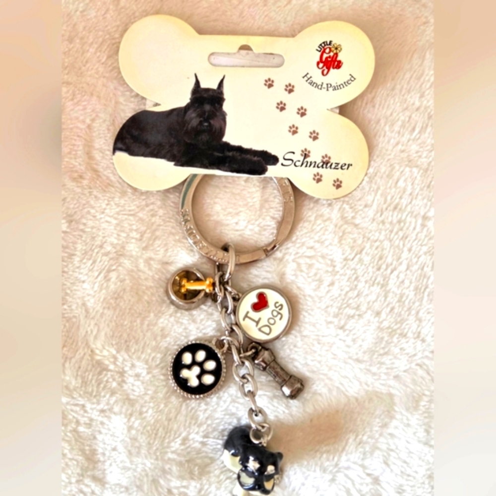 LITTLE GIFTS I Love ♥️Dogs Schnauzer Charm Keychain Silver NWT +Gift w/Buy Now!*